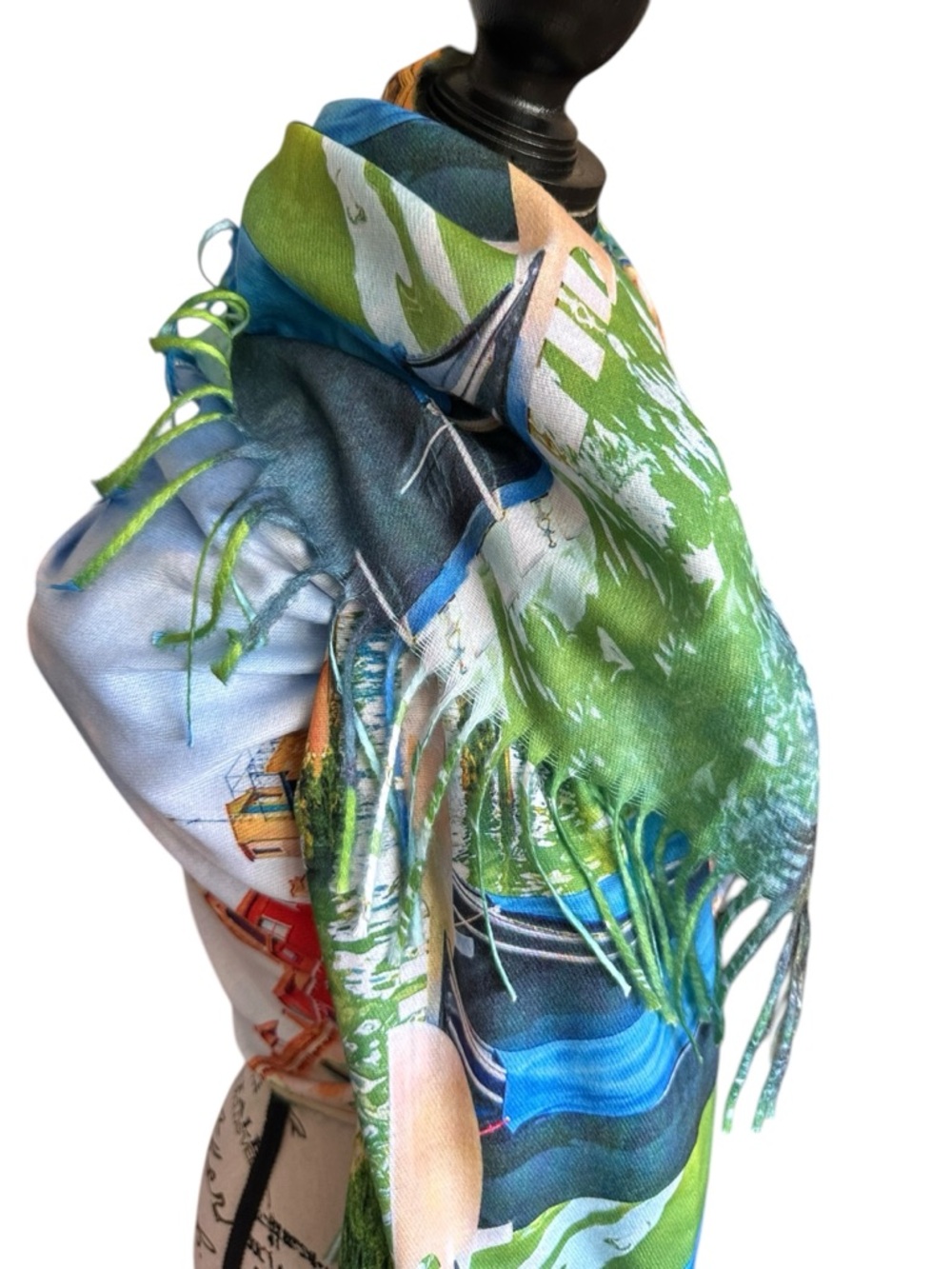 Reversible Venice Italy Scenic Fringe Oversized Scarf NWT Raw Hem 24x72 Art Wear - Picture 13 of 16